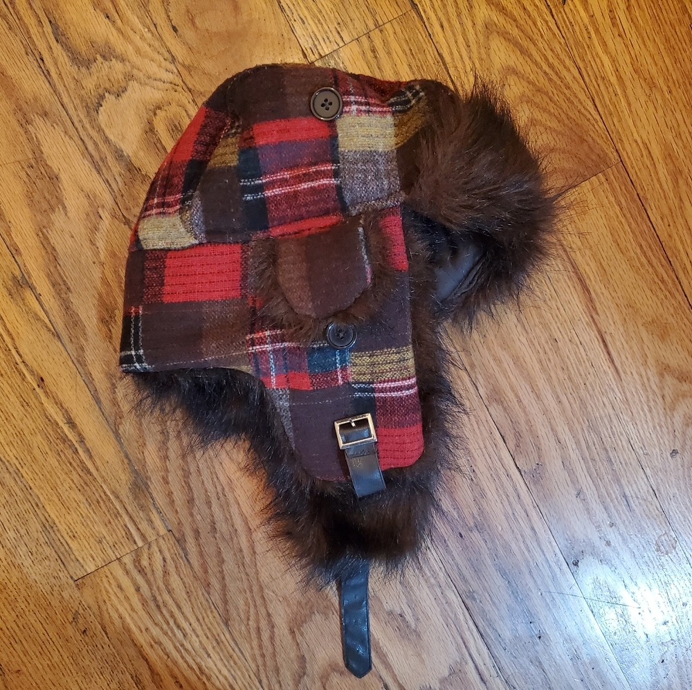 Women's Unisex Steve Madden Ushanka Trapper Quilted Patchwork Faux Fur Hat